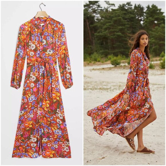 Anthropologie Vale Maxi Dress size XS petite XSP shirtdress retro floral - Picture 2 of 11